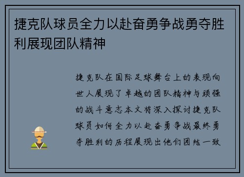 捷克队球员全力以赴奋勇争战勇夺胜利展现团队精神