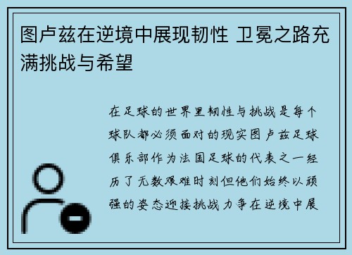 图卢兹在逆境中展现韧性 卫冕之路充满挑战与希望
