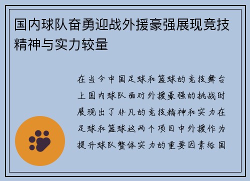 国内球队奋勇迎战外援豪强展现竞技精神与实力较量